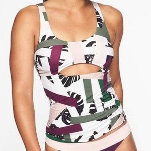 Athleta Swim Tropical Geo Cutout Tankini Hot Yoga Tank